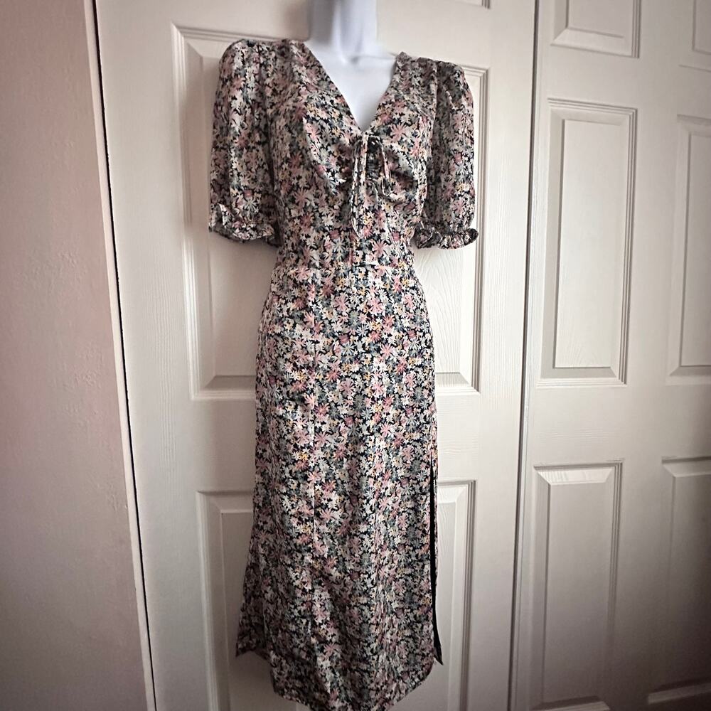 Beyond the Radar Womens Small Floral Puff Sleeve Midi Dress Cottage Prairie